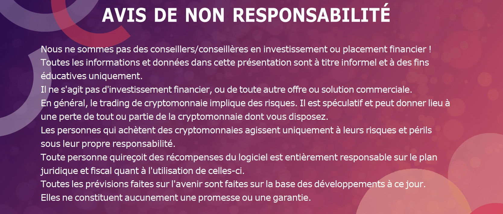 Avis de non responsabilité Avis de non responsabilité